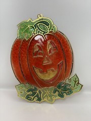 Vintage Plastic Stained Glass Pumpkin Sun catcher – Halloween