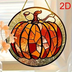 Acrylic painted ROUND PUMPKIN FALL Stained Glass Sun Catcher