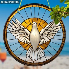 White Dove Golden Sun Round Acrylic Suncatcher Church Chapel Window Entry Decor