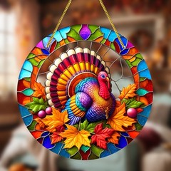 Thanksgiving Turkey Acrylic Sun Catcher Colorful Hanging Window Ornament Decor