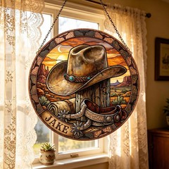 Custom Cowboy Hat Stained Glass Suncatcher