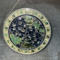 Hand Painted Glass Purple Grapes Suncatcher 7” Diameter