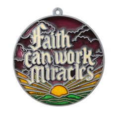 Suncatcher Stained Glass Faith Can Work Miracles 3.5″ Ornament Handmade Glitter