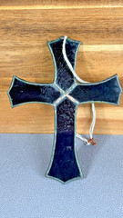 Vintage Purple Stained Glass Cross Suncatcher Christian Window Hanging