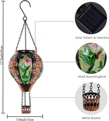 DREAMSOUL Hummingbird Hot Air Balloon Solar Lantern, Metal & Glass Flickering Fl