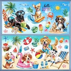 Golden Retriever Double Sided Window Clings Decals Summer Dog Puppy Beach