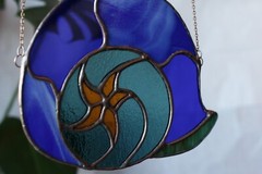 Starry Night Stained Glass Snail Shell, Van Gogh Inspired, OOAK Blue and Yellow