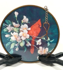 4 5/8″ Circular Hanging Stained Glass Cardinal Flowers Window Sun Catcher