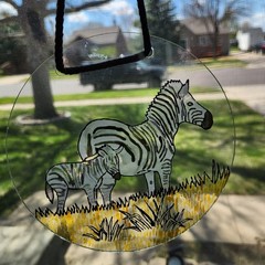 Zebra Mother & Foal Hand Painted Glass Suncatcher Circular Wildlife Art Ornament