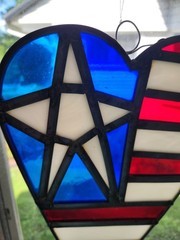 Stained Glass American Flag Heart, Suncatcher. Handmade 12″