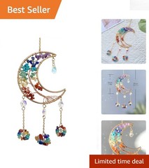 Lightweight Crystal Moon Suncatcher with 7 Chakra Stones – Perfect Gift Idea