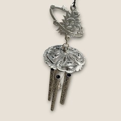 Celestial Sun Moon Star Wind Chime Suncatcher Mobile Silver Tone Metal Decor