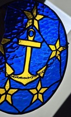 8″ Navy Anchor 5 Star Nautical Hanging Round Suncatcher Coastal Decor Boat Gift