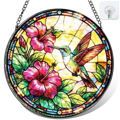 Colorful Hummingbird Stained Glass Suncatcher – 8 Inch Floral Window Decor