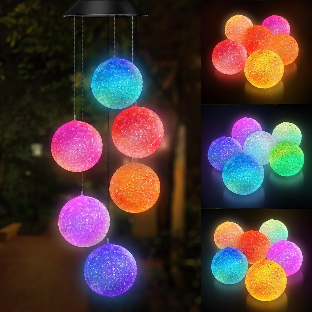 Color Changing Solar Power Wind Chime Spiral Spinner Crystal Ball