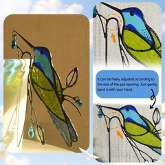 Stained Glass Hummingbird Suncatcher for Planter Decoration – Colorful Gift Idea