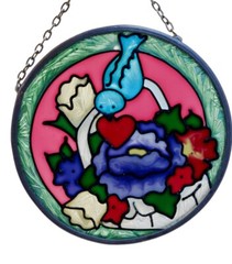 Suncatcher Round Blue Bird Floral 3″