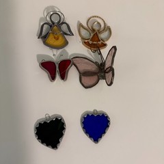 Vtg Lot of 6 Stained Glass Window Sun Catchers – Butterflies, Hearts, Angels