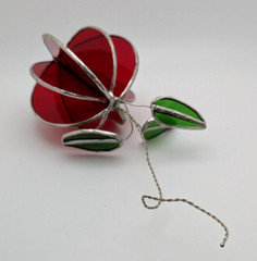 Stained Glass 3D Suncatcher Red Apple With Green Leaves Bright Pretty