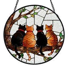 Black and Orange Cat Tree Suncatcher Wall Art Decor for Indoor Windows, 7.9″
