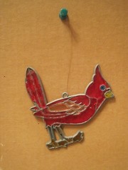 Suncatcher Red Cardinal Bird Glass 4 x 4 in