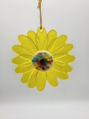 Handcrafted Fused Glass Yellow Daisy Suncatcher Ornament 4″ x 4″
