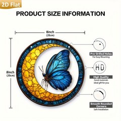 Blue Butterfly Crescent Moon Acrylic Suncatcher Bohemian Window Hanging Decor