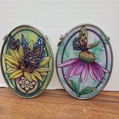 AMIA Aubergine Merci Beaucoup Butterfly And Floral Small Oval Suncatcher Set Of2