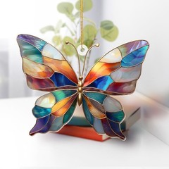 Stained Glass Butterfly Ornament Acrylic – Colorful Suncatcher Window Hanging…