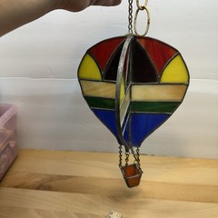Vintage 3D Stained Glass Hot Air Balloon Hanging Sun Catcher Primary Colors 80s