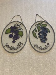Hand Painted Stained Glass Blueberry, Blackberry Sun Catcher Lot Of 2 ( 6”x 4” )