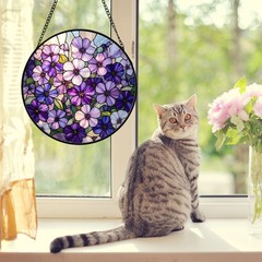Violet Flowers Stained Glass Window Hanging Suncatcher Christmas Gift