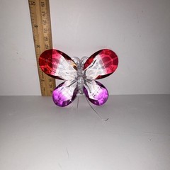 Glass Butterfly Suncatcher, Clear Pink Purple, 6 in Long x 4 in High