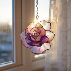 Custom Pink Purple Rose Flower Suncatcher Acrylic Window Decor