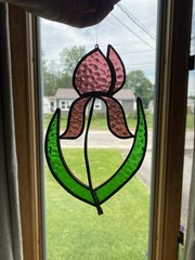 Vintage Stained Glass Suncatcher Sun Catcher Flower Iris READ