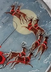 Slag Glass Santa Sun Catcher Sleigh Reindeer Lead Surround Hand Painted