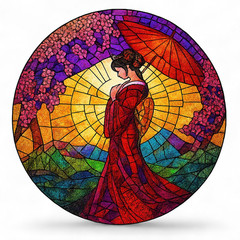 Geisha 8 Inch Acrylic Window Suncatcher Stained Glass Style Asian Art Decor