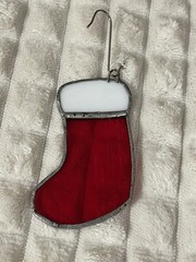 Vintage Stocking Stained Glass Ornament Christmas Holiday Santa Red 3in Sun Catc