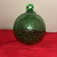 Hand Blown Art Glass Ball Orb Ornament Emerald Green-3.5” Dia- Estate Find