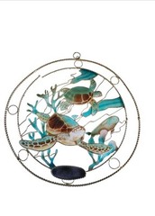 Vintage artist wyland Sun Catcher Capiz Shell Ocean Sea Turtles Seal Coral Rare