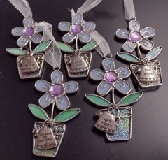 GANZ 3″ Flower Glass Suncatchers – Lot of 5 – Purple/Blue – I Wish You Joy
