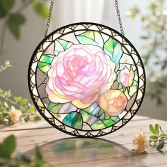Pink Rose Flower Suncatcher Romantic Rose Window Hanging Anniversary Wife Gift