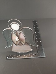 Stained Glass Etched Angel Free Standing Iridescent Metal Holding Flower 8” VTG