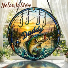 Personalized Fishing Dad Stained Glass Suncatcher Father Gift