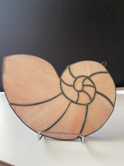 Stained Glass Nautilus Shell Sun Catcher • Iridescent Pink Opalescent Leaded Art