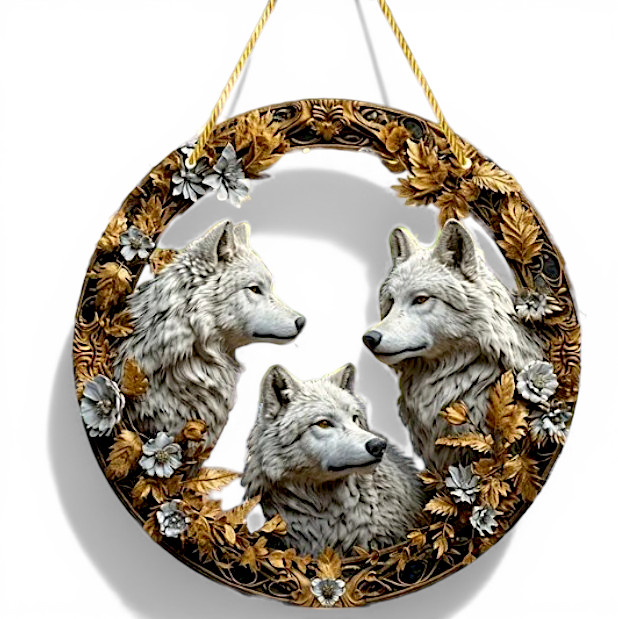 8-Inch Wolf Suncatcher | Faux Stained Glass Decor for Nature Lovers