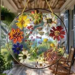 Dried Wildflower Botanical Metal Frame Acrylic Suncatcher Boho Window Decoration
