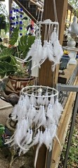 Gorgeous Double Circle White Feather Dream Catcher Rings Hanging Mobile