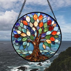 Colorful Stained Glass Tree of Life Window Hanging 14.9″ Suncatcher