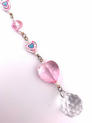 Pink Heart Crystal Glass Beads Pink & Blue Rearview Car Charm Suncatcher CC114